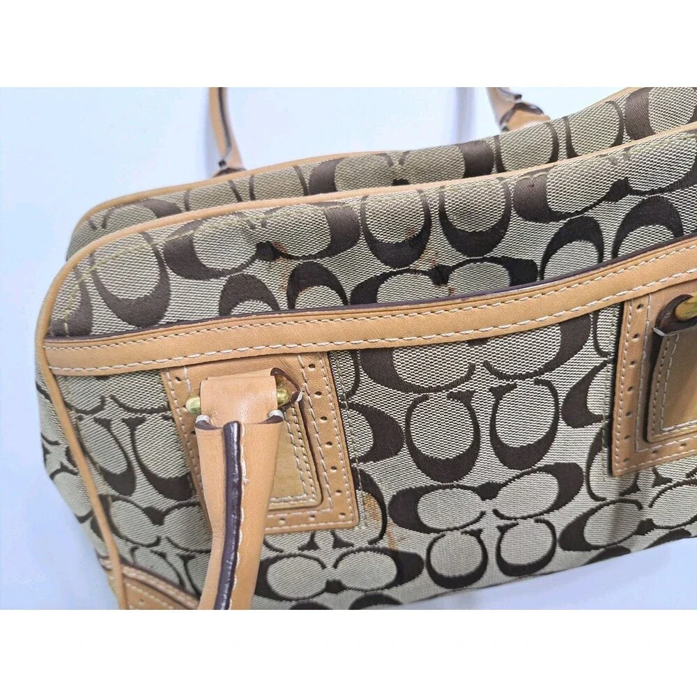 COACH 10532 Signature Hamptons Carryall Satchel Handbag Purse Brown Beige